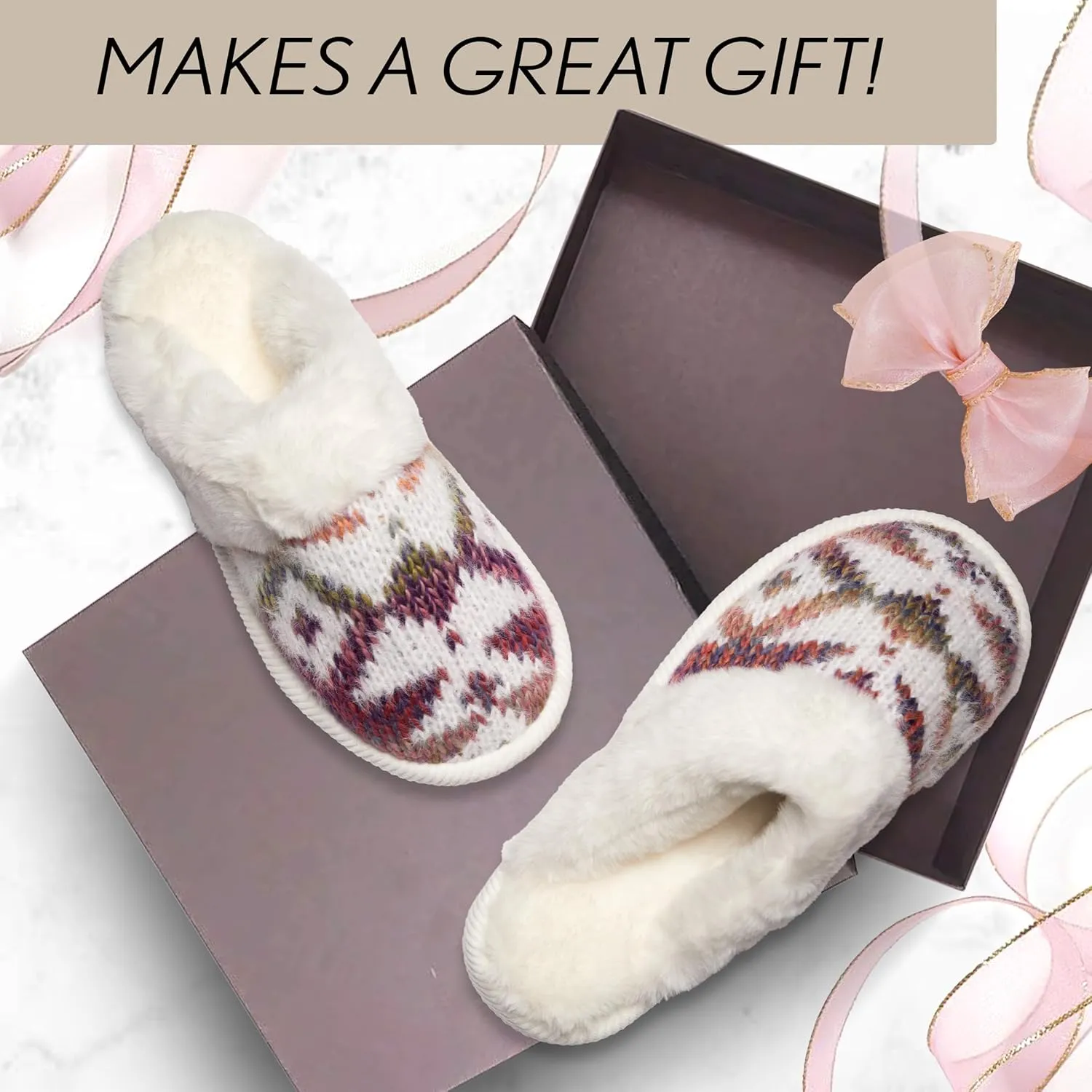 Funky Junque Cozy Plush Women's Memory Foam Slippers - Mother's Day Gift - Indoor/Outdoor Slip-Ons