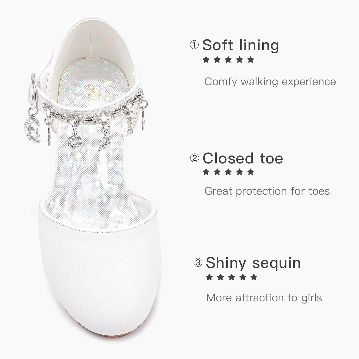 Furdeour Girls Dress Shoes Princess Crystal High Heels Closed Toe Party Wedding Flower Girls Shoes Toddler Little Big Kid