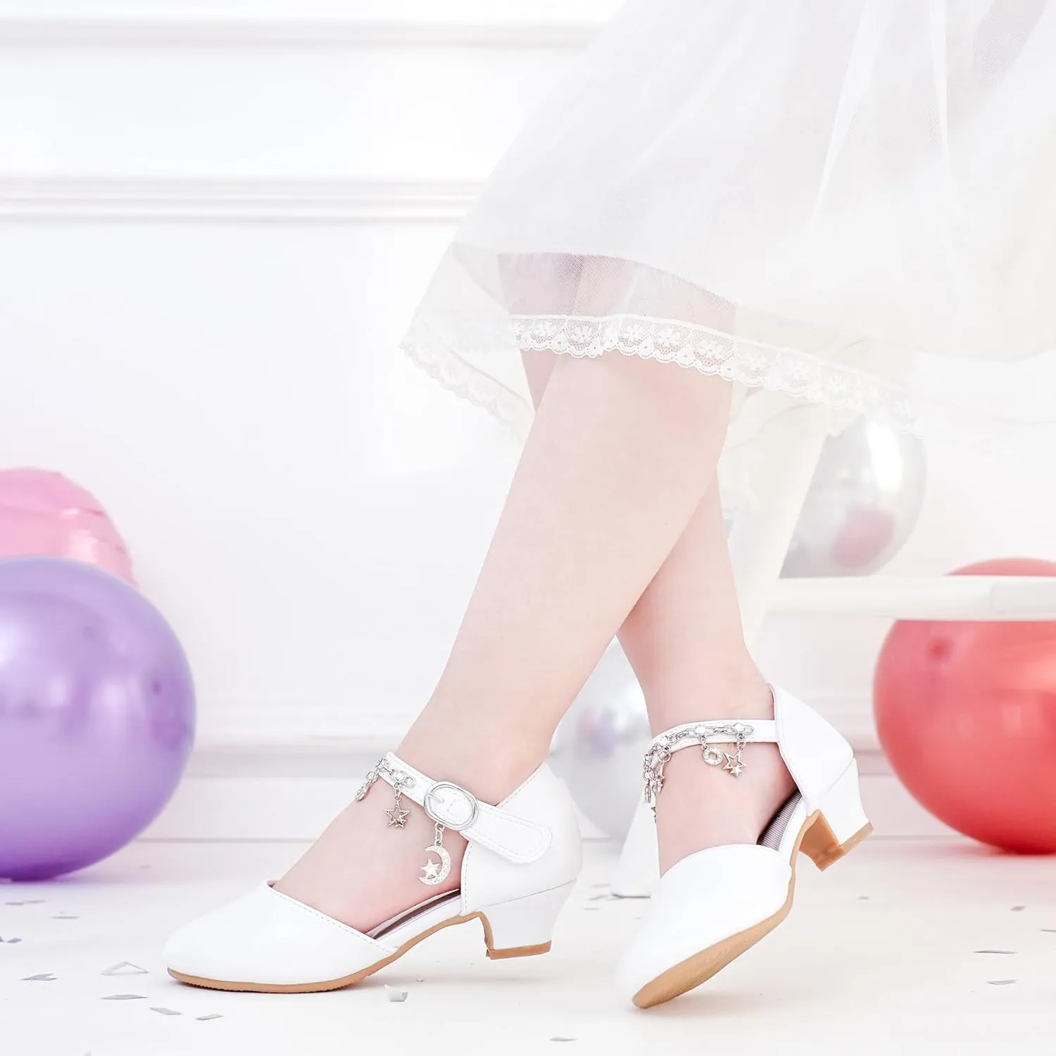 Furdeour Girls Dress Shoes Princess Crystal High Heels Closed Toe Party Wedding Flower Girls Shoes Toddler Little Big Kid