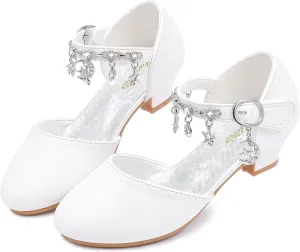 Furdeour Girls Dress Shoes Princess Crystal High Heels Closed Toe Party Wedding Flower Girls Shoes Toddler Little Big Kid