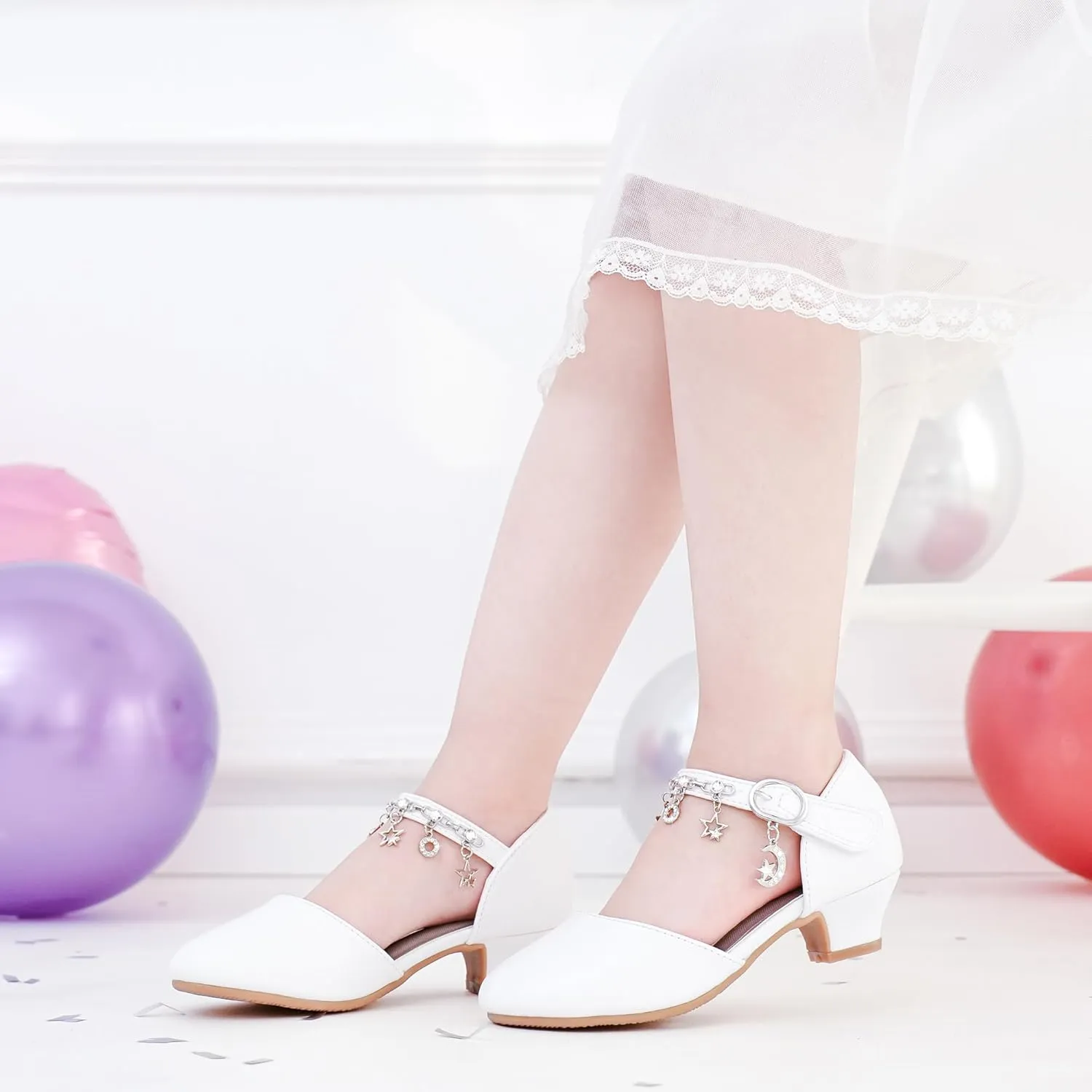 Furdeour Girls Dress Shoes Princess Crystal High Heels Closed Toe Party Wedding Flower Girls Shoes Toddler Little Big Kid