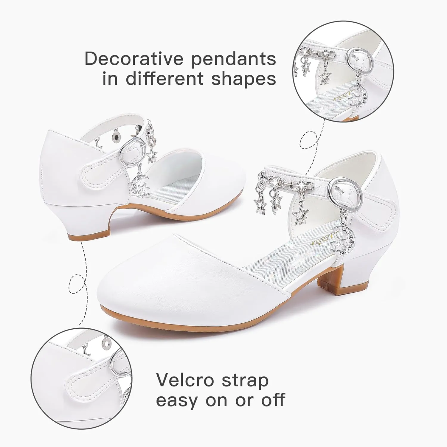 Furdeour Girls Dress Shoes Princess Crystal High Heels Closed Toe Party Wedding Flower Girls Shoes Toddler Little Big Kid