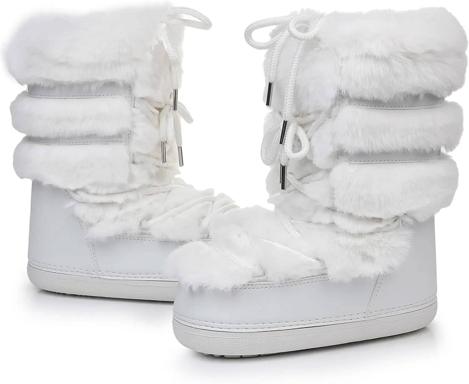 Furry Faux Fur Boots for Women - Fuzzy Boots for Women Winter Snow Boots - Fluffy Black White Pink Fur Boots- Lace-up Mid-Calf Water-Resistant Platform Boots