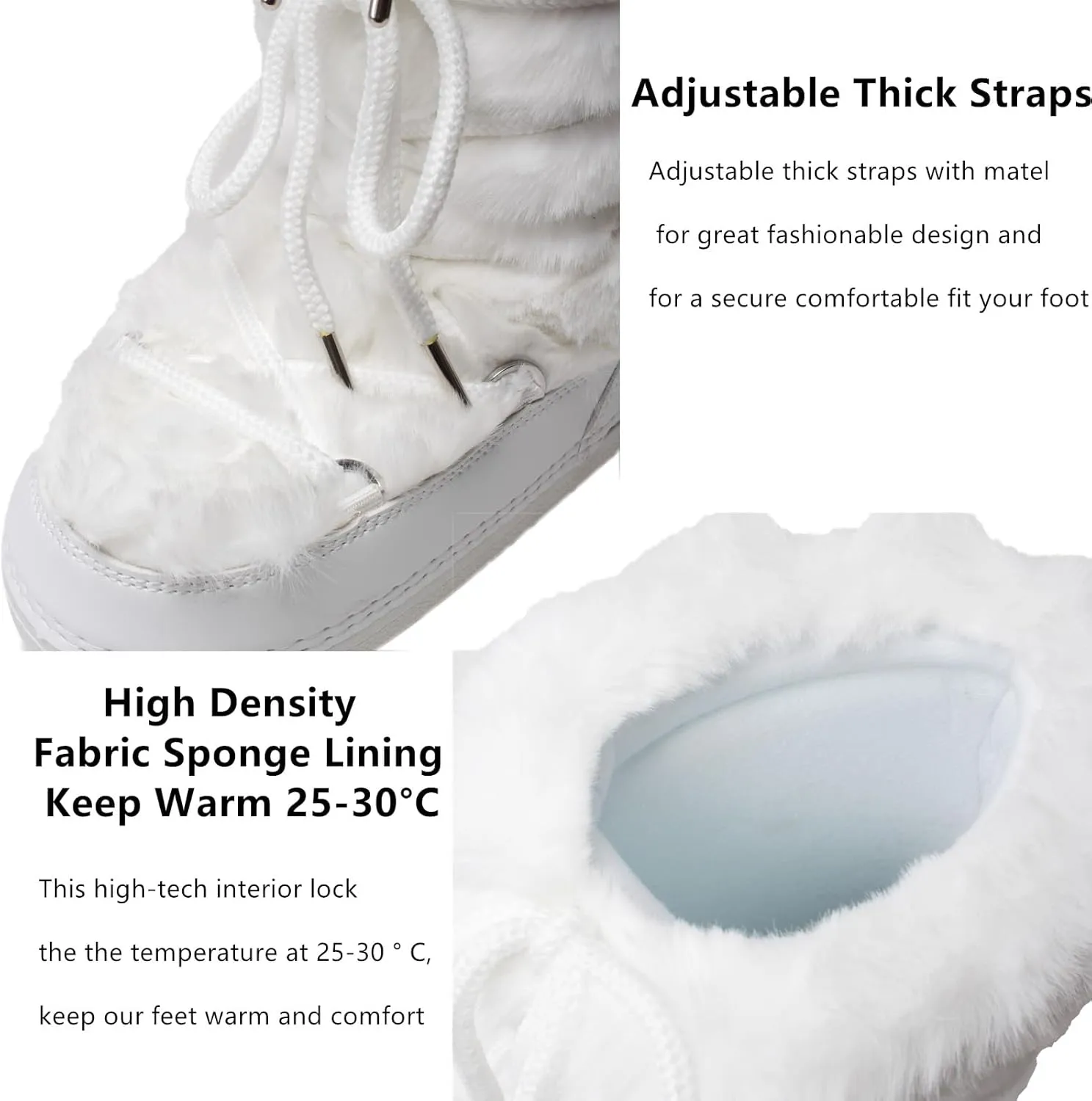 Furry Faux Fur Boots for Women - Fuzzy Boots for Women Winter Snow Boots - Fluffy Black White Pink Fur Boots- Lace-up Mid-Calf Water-Resistant Platform Boots