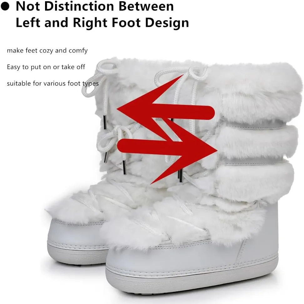 Furry Faux Fur Boots for Women - Fuzzy Boots for Women Winter Snow Boots - Fluffy Black White Pink Fur Boots- Lace-up Mid-Calf Water-Resistant Platform Boots