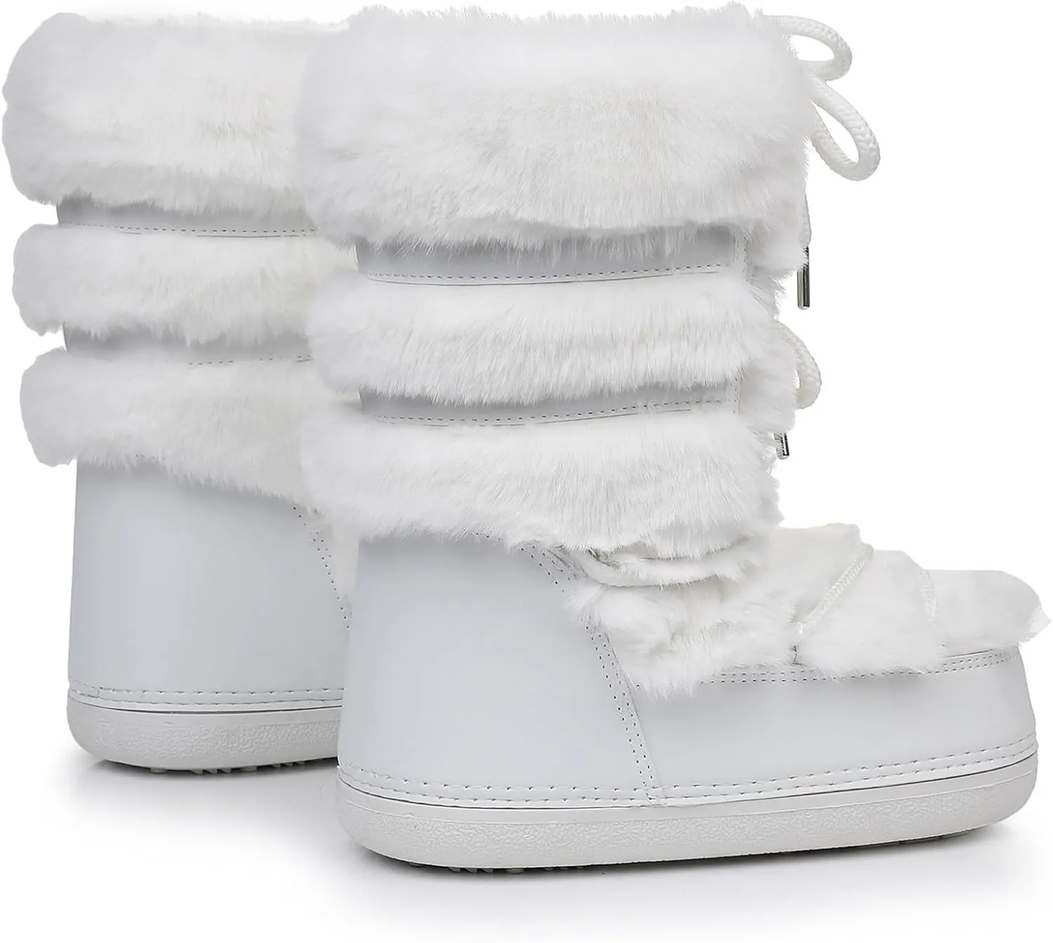Furry Faux Fur Boots for Women - Fuzzy Boots for Women Winter Snow Boots - Fluffy Black White Pink Fur Boots- Lace-up Mid-Calf Water-Resistant Platform Boots