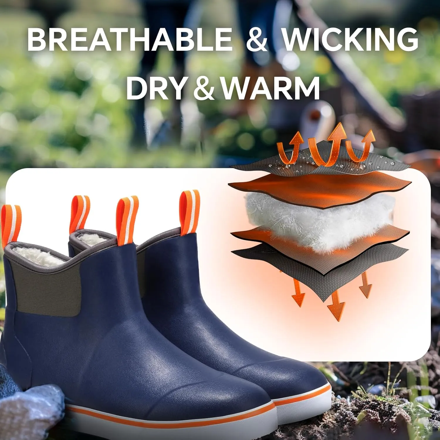 Furuian Men's Deck Boots with Fuzzy Lining Rubber Boots for Men Ankle Fishing Boots Mens Rain Boots Anti-slip Warm Winter Boots Watereproof Snow Boots for Fishing, Gardening, Outdoor