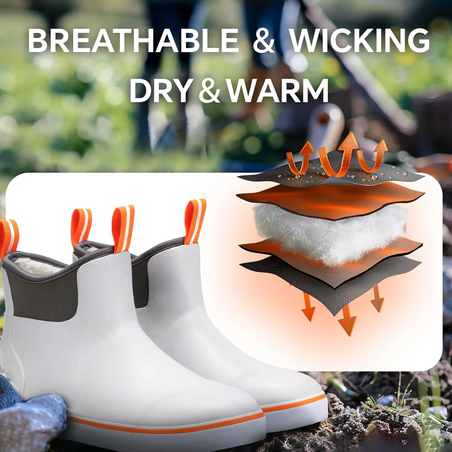 Furuian Men's Deck Boots with Fuzzy Lining Rubber Boots for Men Ankle Fishing Boots Mens Rain Boots Anti-slip Warm Winter Boots Watereproof Snow Boots for Fishing, Gardening, Outdoor