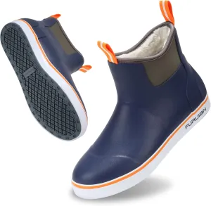Furuian Men's Deck Boots with Fuzzy Lining Rubber Boots for Men Ankle Fishing Boots Mens Rain Boots Anti-slip Warm Winter Boots Watereproof Snow Boots for Fishing, Gardening, Outdoor