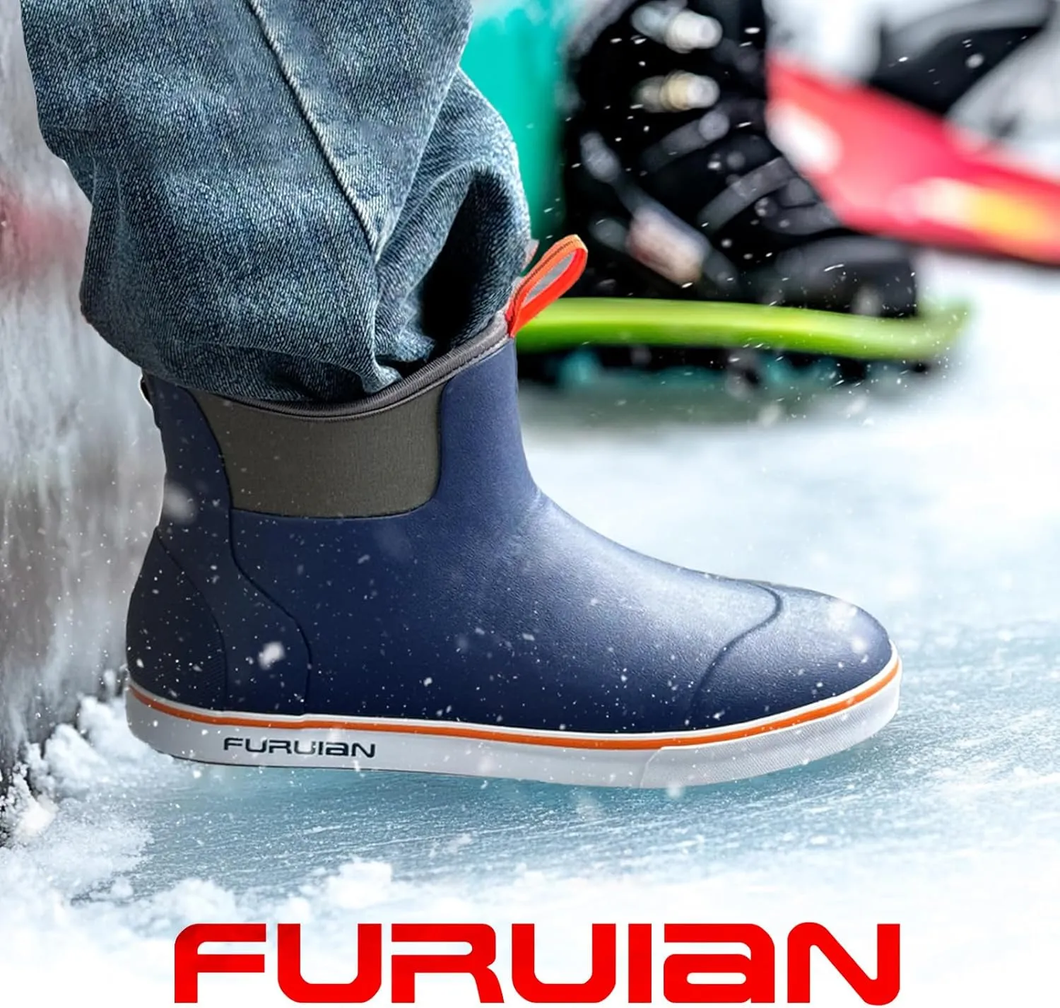 Furuian Men's Deck Boots with Fuzzy Lining Rubber Boots for Men Ankle Fishing Boots Mens Rain Boots Anti-slip Warm Winter Boots Watereproof Snow Boots for Fishing, Gardening, Outdoor