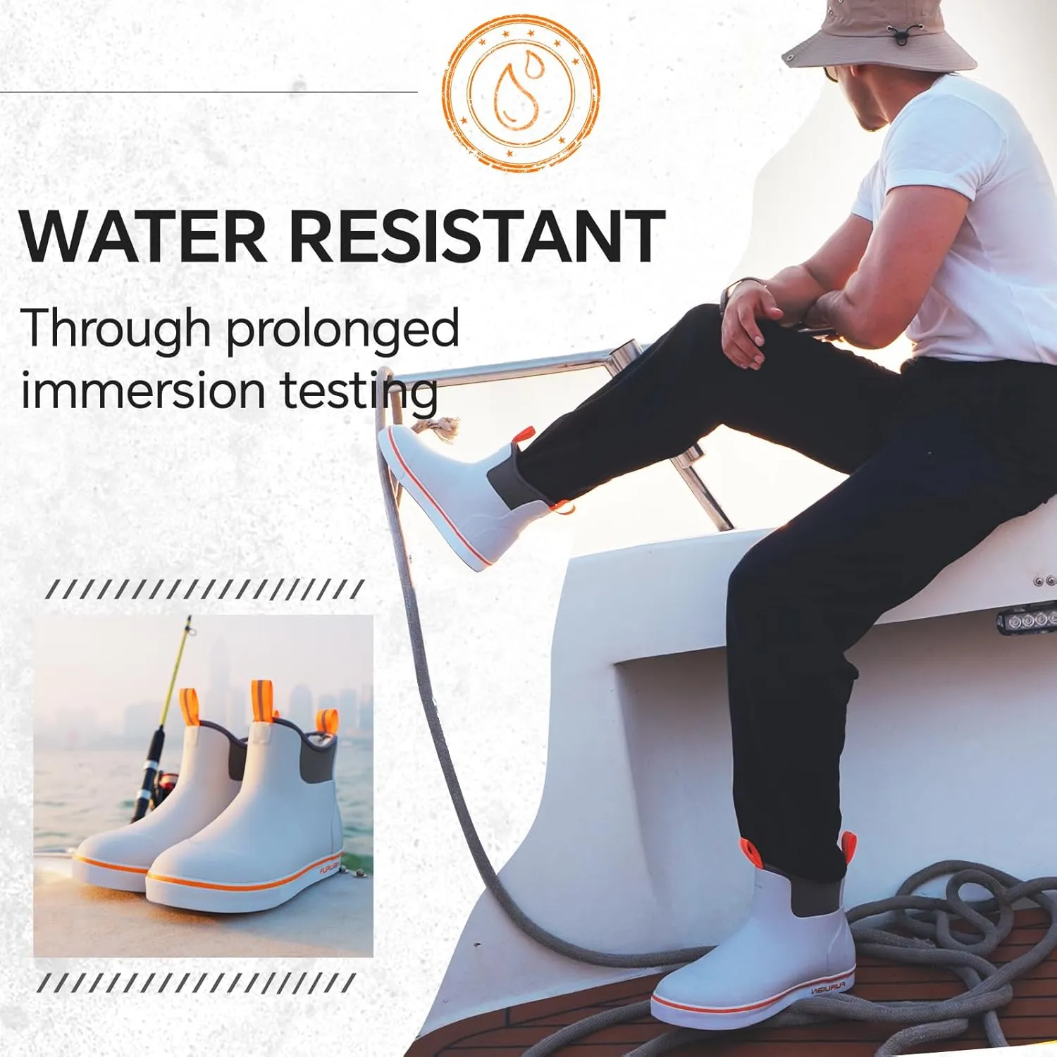 Furuian Men's Deck Boots with Fuzzy Lining Rubber Boots for Men Ankle Fishing Boots Mens Rain Boots Anti-slip Warm Winter Boots Watereproof Snow Boots for Fishing, Gardening, Outdoor
