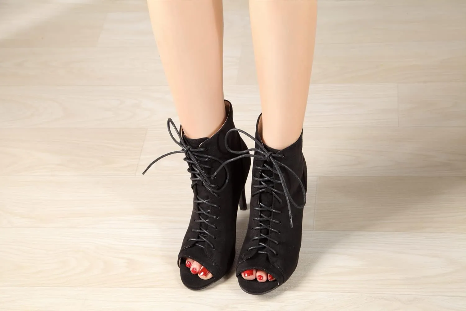 GATUXUS Women Platform Open Toe Lace Up High Heel Boots Ankle Booties Pump Shoes