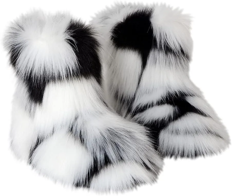 Gegefur Girls Boys Kids Faux Fur Boots Furry Fuzzy Fluffy Warm Winter Snow Boots Flat Shoes Outdoor