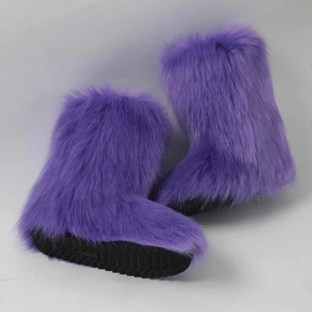 Gegefur Girls Boys Kids Faux Fur Boots Furry Fuzzy Fluffy Warm Winter Snow Boots Flat Shoes Outdoor