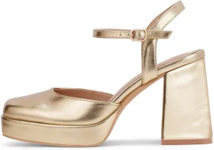 GENSHUO Platform Chunky Heels for Women Block Heel Sandals- 4 inches Closed Square Toe Ankle Strap Buckle Wedding Party Prom Dress Pump Shoes