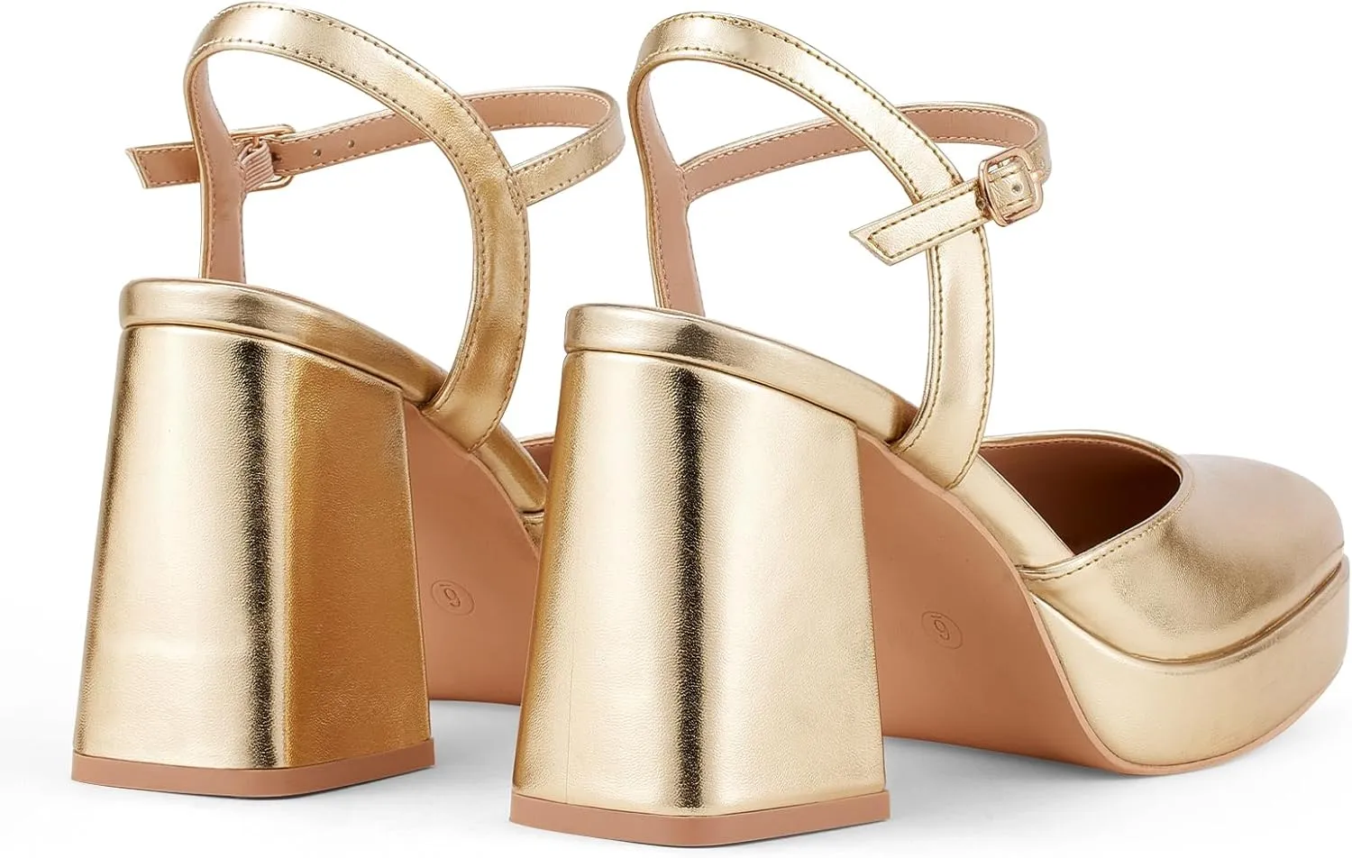 GENSHUO Platform Chunky Heels for Women Block Heel Sandals- 4 inches Closed Square Toe Ankle Strap Buckle Wedding Party Prom Dress Pump Shoes