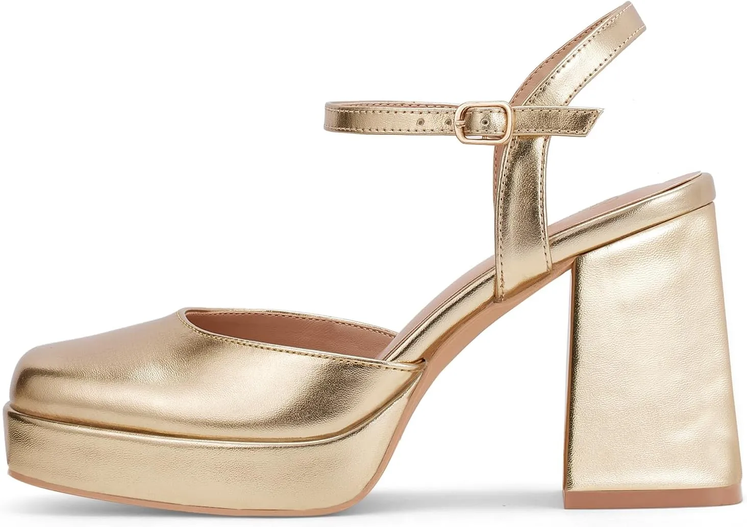 GENSHUO Platform Chunky Heels for Women Block Heel Sandals- 4 inches Closed Square Toe Ankle Strap Buckle Wedding Party Prom Dress Pump Shoes