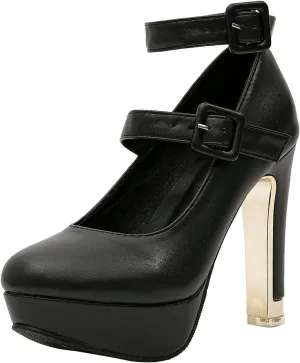 getmorebeauty Women's Block High Heels Platform Pumps Double Ankle Straps Closed Toe Mary Jane Dress Sandals Shoes