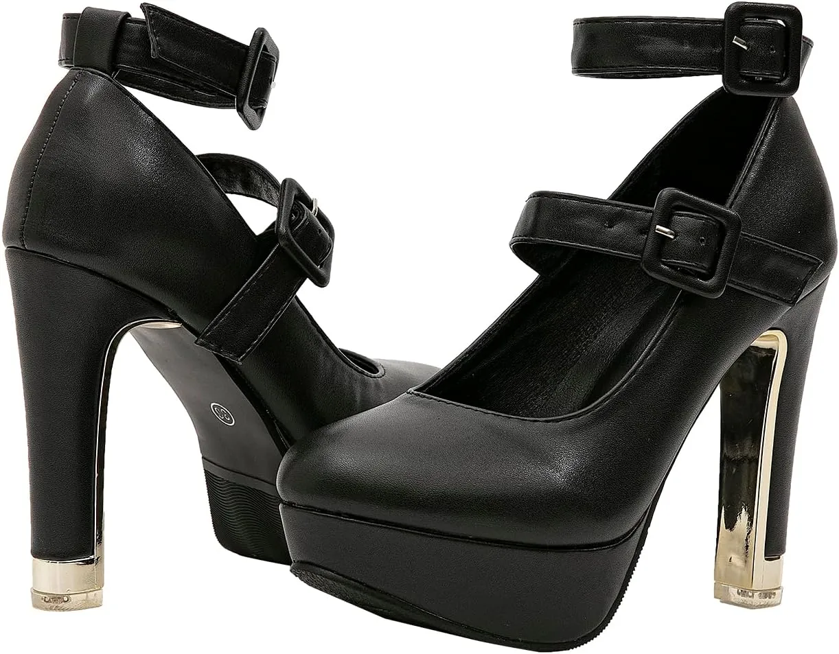 getmorebeauty Women's Block High Heels Platform Pumps Double Ankle Straps Closed Toe Mary Jane Dress Sandals Shoes