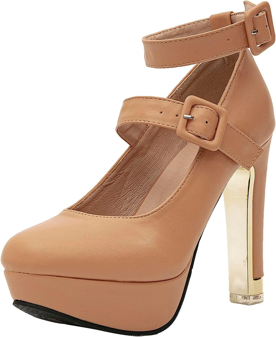 getmorebeauty Women's Block High Heels Platform Pumps Double Ankle Straps Closed Toe Mary Jane Dress Sandals Shoes