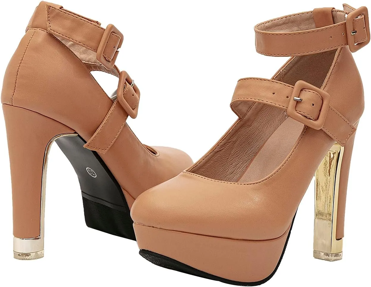 getmorebeauty Women's Block High Heels Platform Pumps Double Ankle Straps Closed Toe Mary Jane Dress Sandals Shoes