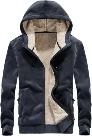 Gihuo Men's Winter Sherpa Lined Hoodie Zip Up Sweatshirt Heavyweight Warm Fleece Jacket with Pockets