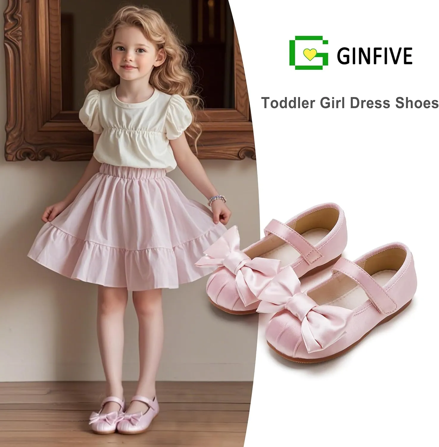 GINFIVE Toddler Girls Dress Shoes Little Girls Mary Janes Ballerina Flats Shoes Toddler