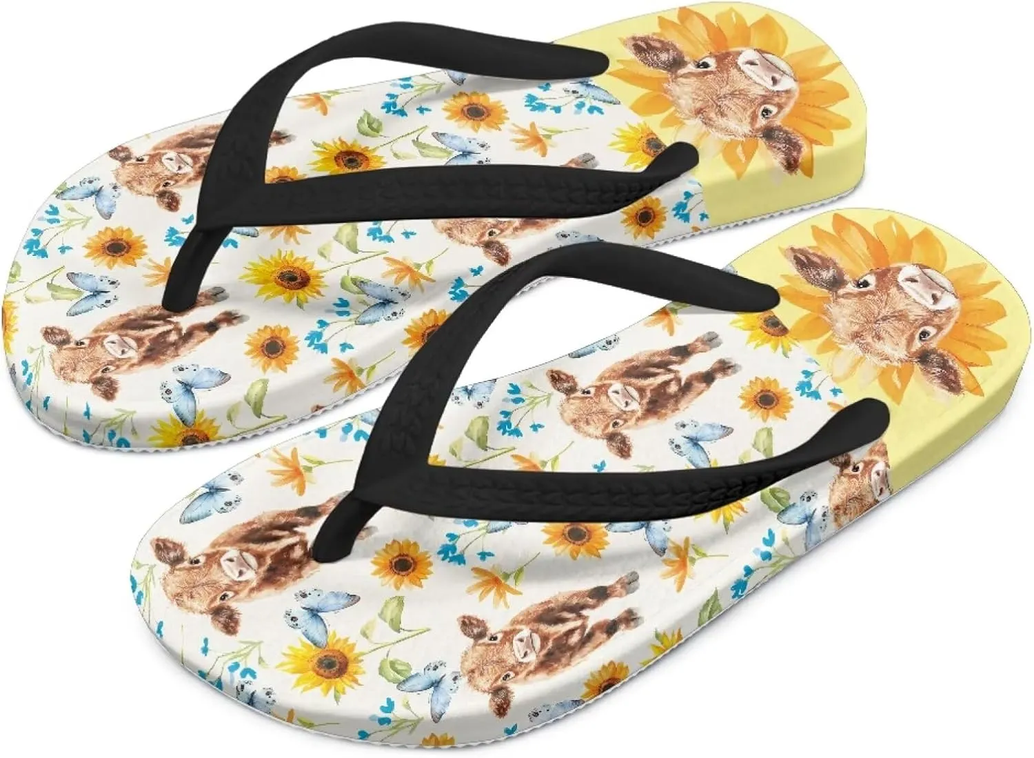 Girls' Cartoon Sandals Open Toe Slip On Summer Holiday Kawaii Print Boys Thong Flip Flops with Soft Strap