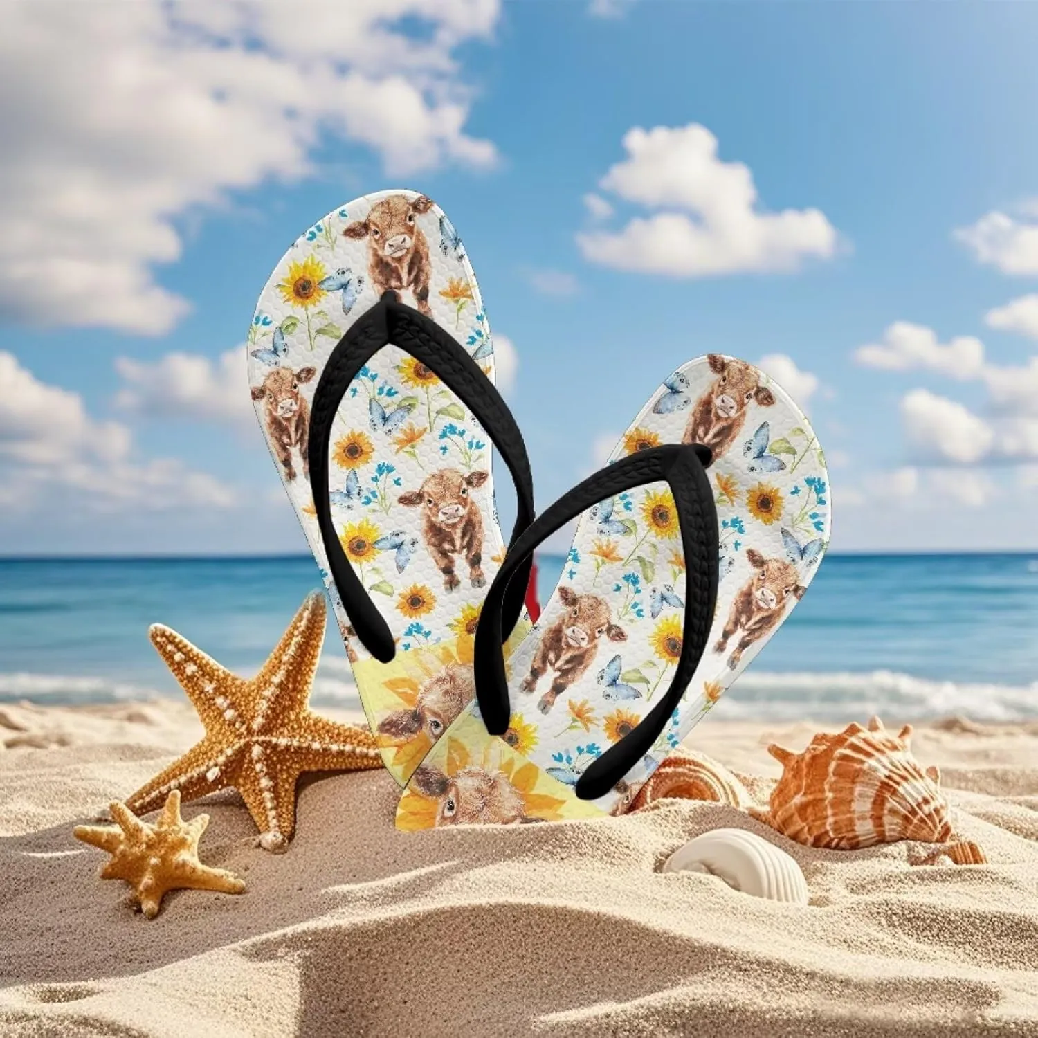 Girls' Cartoon Sandals Open Toe Slip On Summer Holiday Kawaii Print Boys Thong Flip Flops with Soft Strap