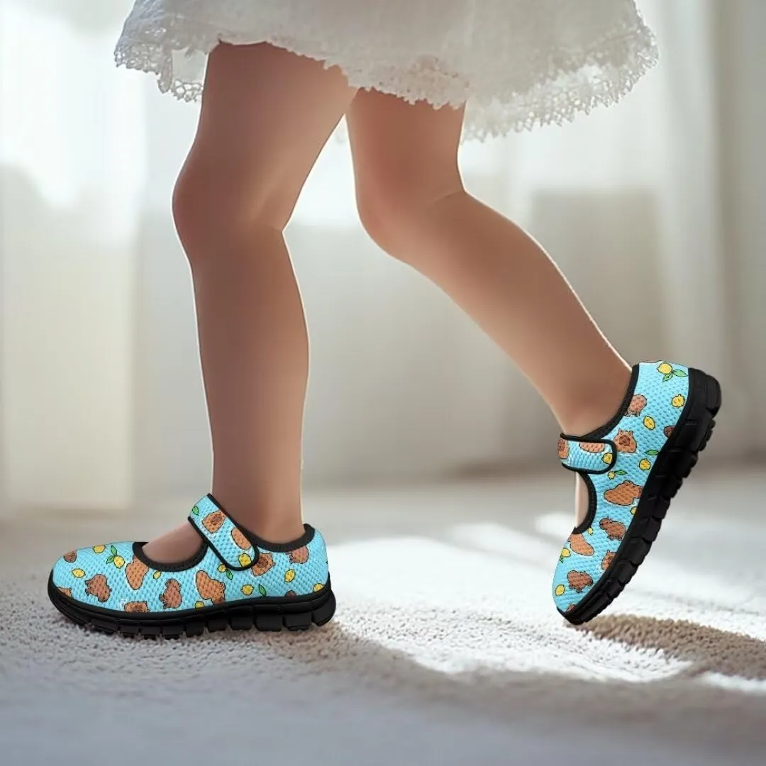 Girl's Mary Jane ShoesToddler Cute Casual Anti-Skid Mesh Sneaker with Magic Sticker for School