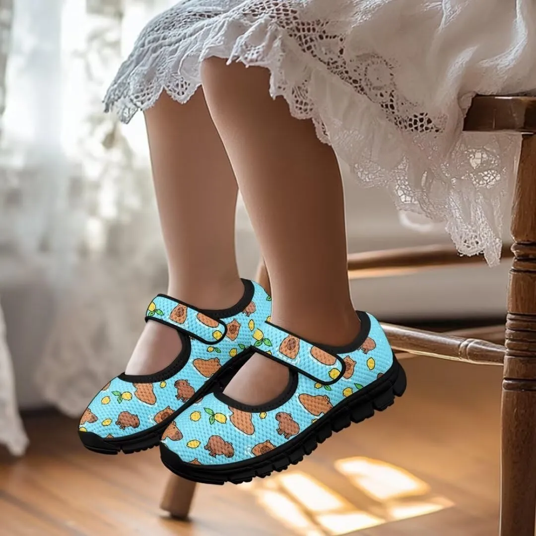 Girl's Mary Jane ShoesToddler Cute Casual Anti-Skid Mesh Sneaker with Magic Sticker for School