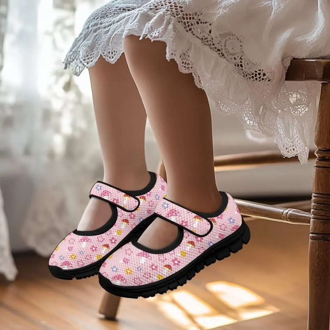 Girl's Mary Jane ShoesToddler Cute Casual Anti-Skid Mesh Sneaker with Magic Sticker for School