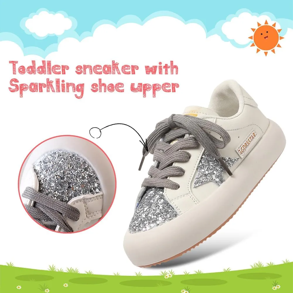 Girls Sneakers Glitter Tennis Shoes Lightweight Non-Slip Running Walking Shoes for Toddler/Little Kid/Big Kid