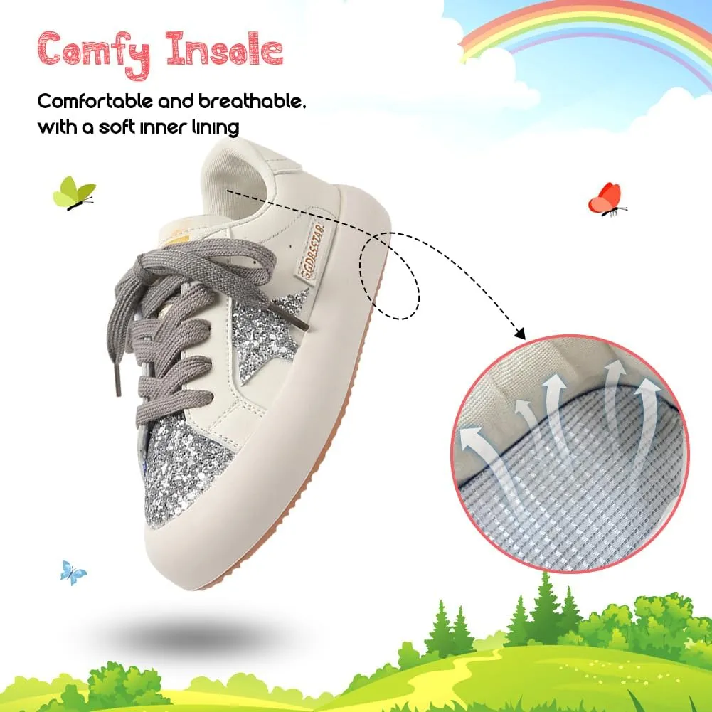 Girls Sneakers Glitter Tennis Shoes Lightweight Non-Slip Running Walking Shoes for Toddler/Little Kid/Big Kid