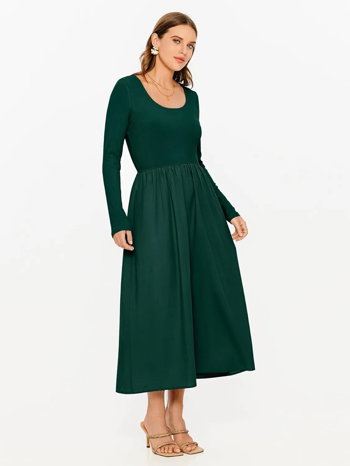 Glamaker Womens Long Sleeve Midi Dress 2025 Spring Wedding Guest Dress Casual HOCO A Line Holiday Dress with Pockets