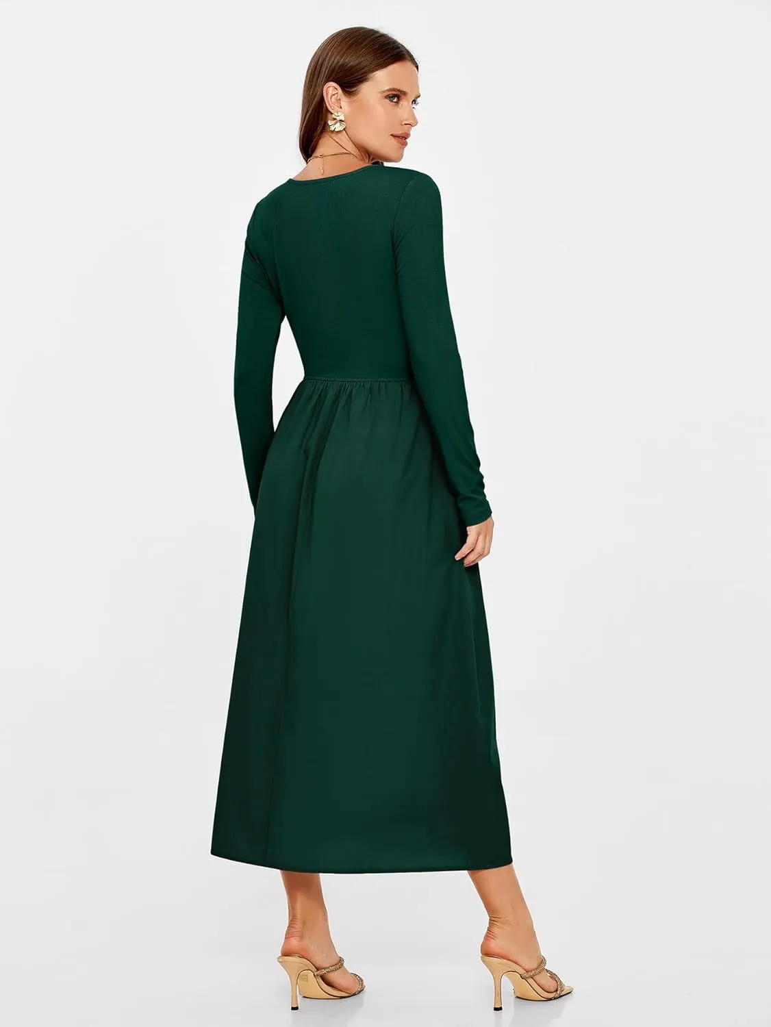 Glamaker Womens Long Sleeve Midi Dress 2025 Spring Wedding Guest Dress Casual HOCO A Line Holiday Dress with Pockets