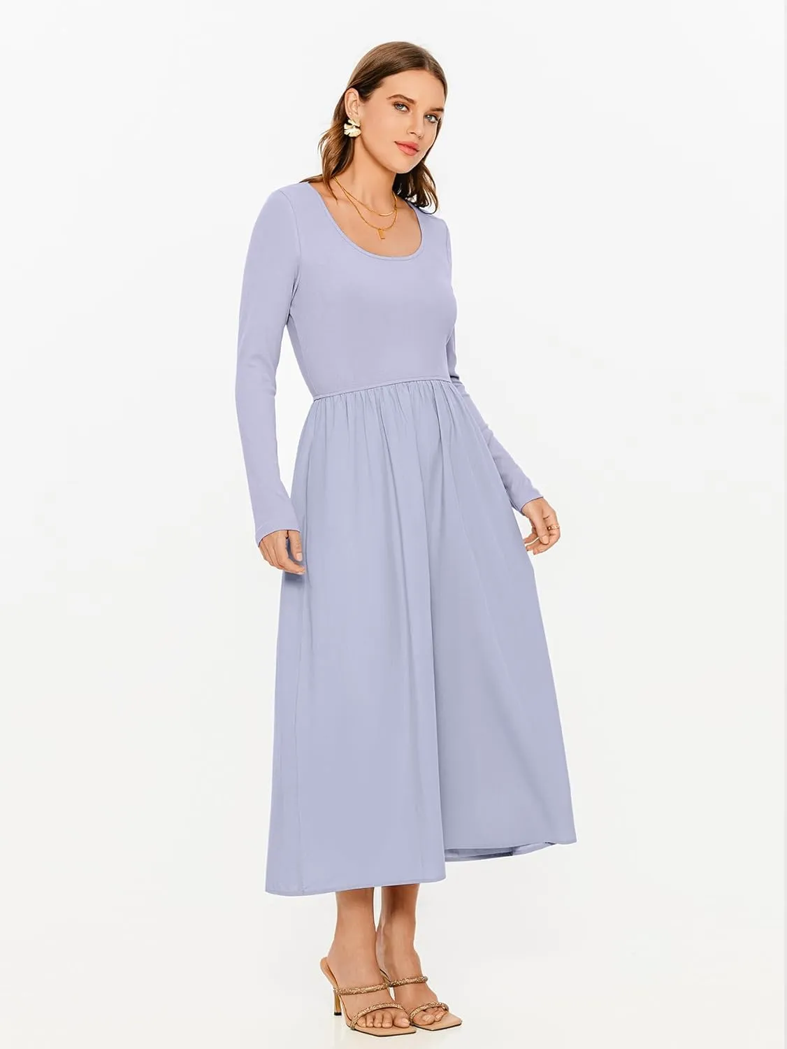 Glamaker Womens Long Sleeve Midi Dress 2025 Spring Wedding Guest Dress Casual HOCO A Line Holiday Dress with Pockets