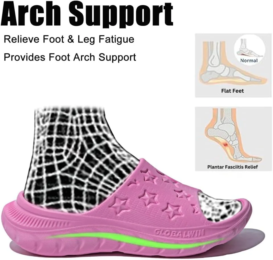 GLOBALWIN Sports Recovery Slides for Women Ava Sports Sandals With Comfortable Arch Support Indoor Outdoor Cloud Slippers Reduce Stress on Feet Lightweight Pillow Slides
