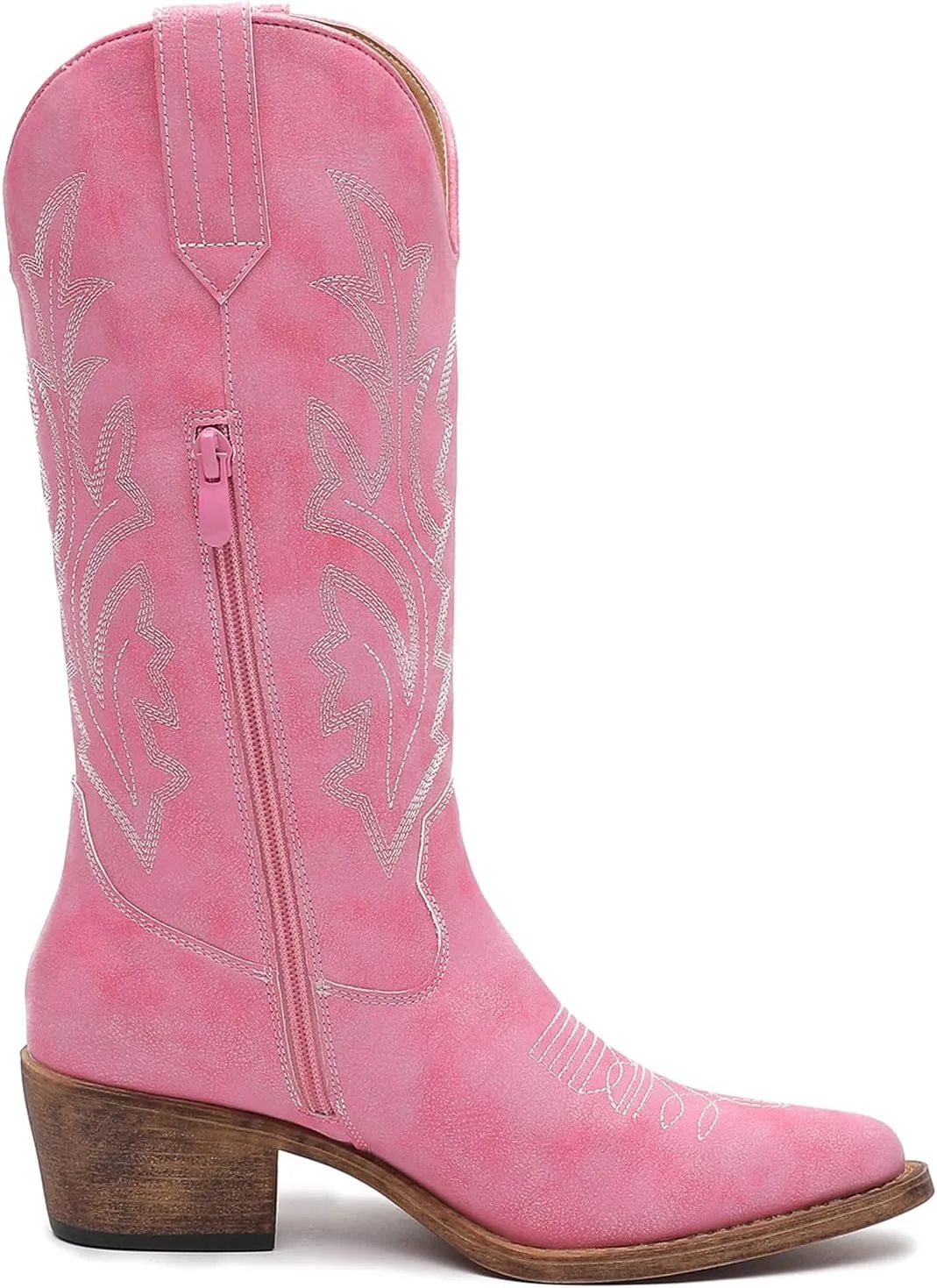 GLOBALWIN Women's Mid Calf Western Cowboy Boots Cowgirl Boots for Women with Floral Embroidery Side Zipper Chunky Heel