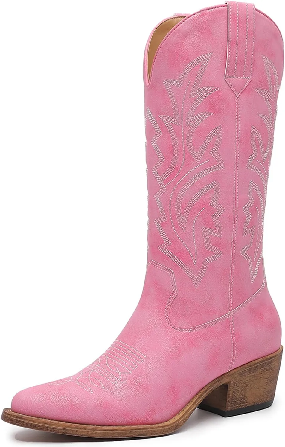GLOBALWIN Women's Mid Calf Western Cowboy Boots Cowgirl Boots for Women with Floral Embroidery Side Zipper Chunky Heel