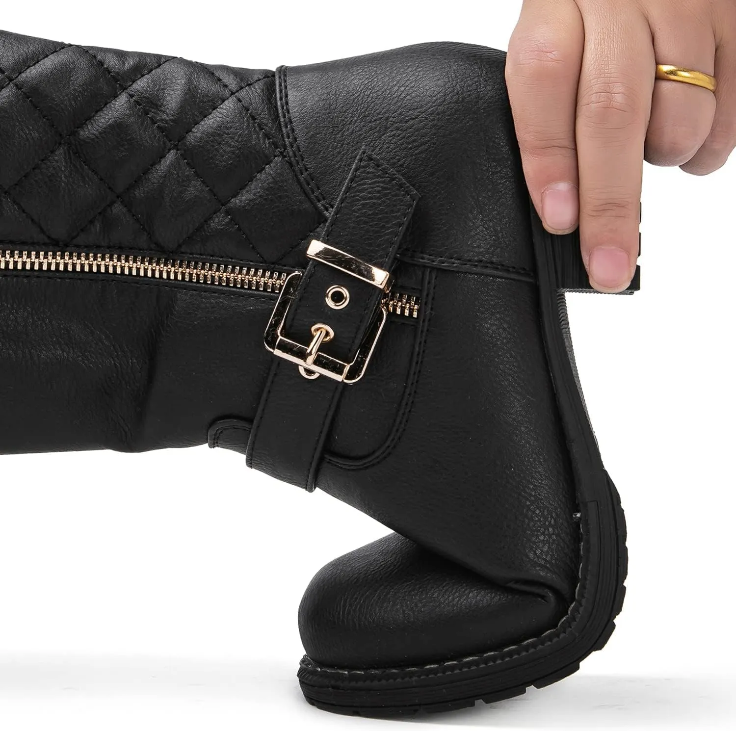 GLOBALWIN Women's Quilted Knee-High Fashion Dressy Riding Boots