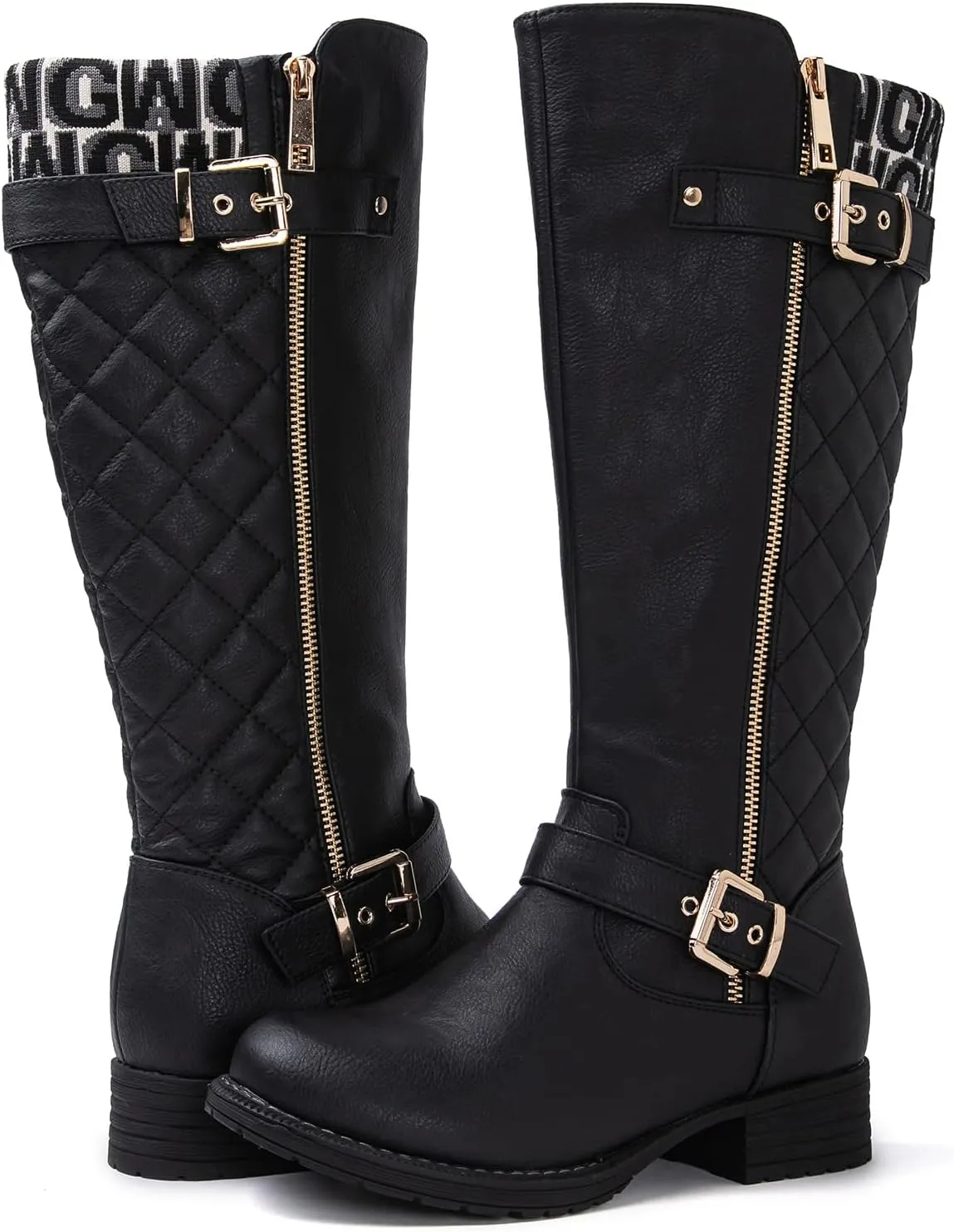 GLOBALWIN Women's Quilted Knee-High Fashion Dressy Riding Boots
