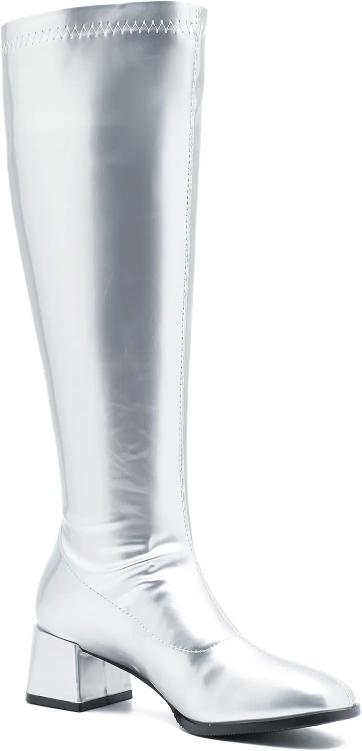 GOGO Boots for Women, Knee High Boots, Mid Block Heel Zipper Boots Ladies Party Dance Shoes