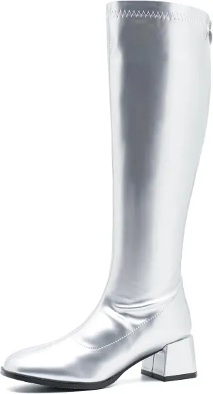 GOGO Boots for Women, Knee High Boots, Mid Block Heel Zipper Boots Ladies Party Dance Shoes