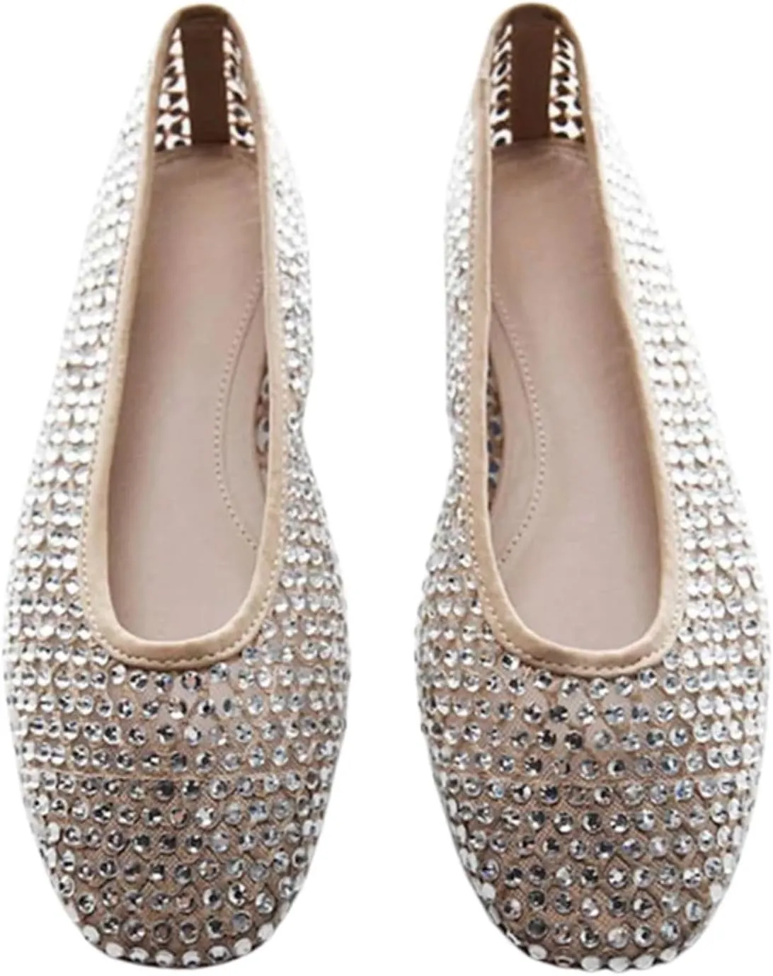 Goolita Women's Sparkly Rhinestone Ballet Flats Round Toe Mesh Ballerina Shoes Comfortable Slip On Flats Shoes