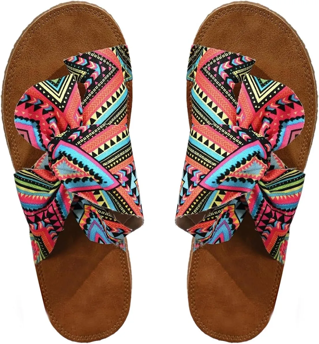 GORGLITTER Women's Rainbow Bow Tie Flat Beach Sandals 2025 Vacation Open Toe Thong Sandals Summer Slides Shoes