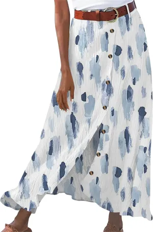 GORIFE Womens Soft Floor-Length Maxi Skirt Summer Solid Color Skirt Cotton Linen Button Front Maxi Skirt