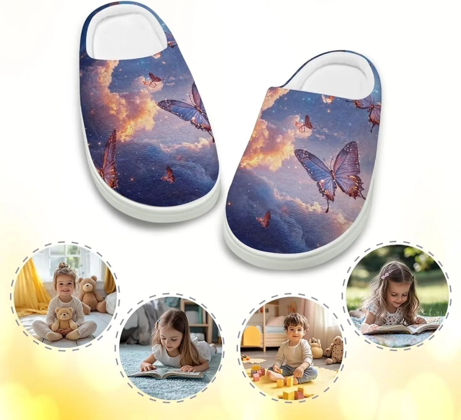 GOSTONG Kids Slippers Breathable Warm Fuzzy Lining Winter House Slippers Non Slip Girls Boys Slip on Home Shoes US 9-15 White