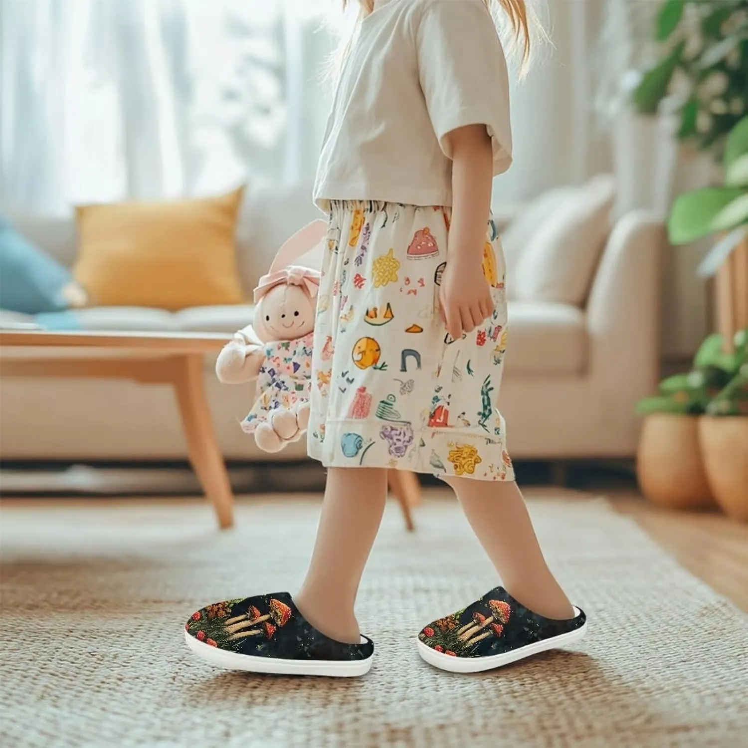 GOSTONG Kids Slippers Breathable Warm Fuzzy Lining Winter House Slippers Non Slip Girls Boys Slip on Home Shoes US 9-15 White