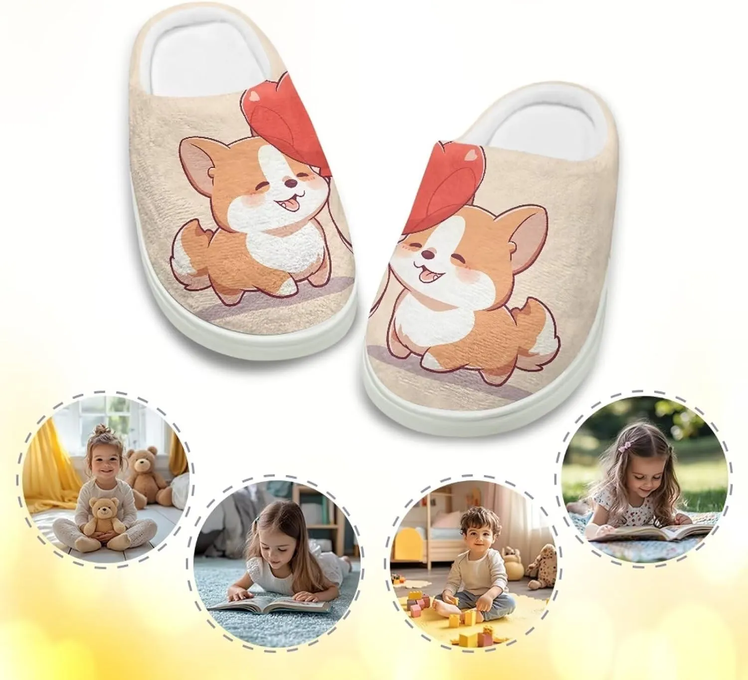 GOSTONG Kids Slippers Breathable Warm Fuzzy Lining Winter House Slippers Non Slip Girls Boys Slip on Home Shoes US 9-15 White